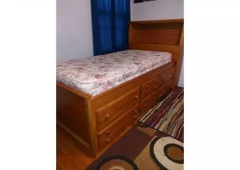 Solid oak twin bed and dresser